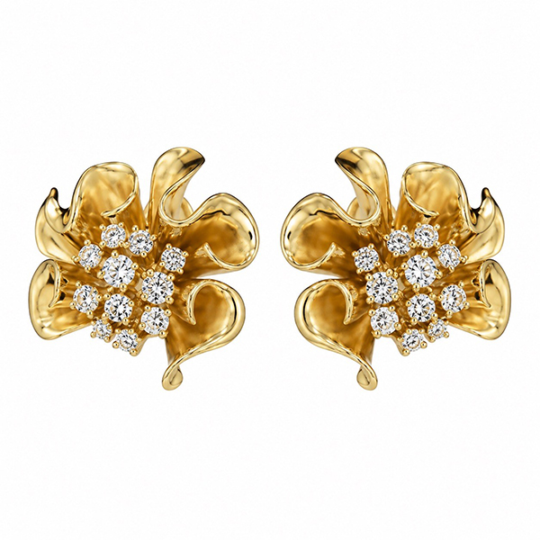 18K Diamond Flower Earrings